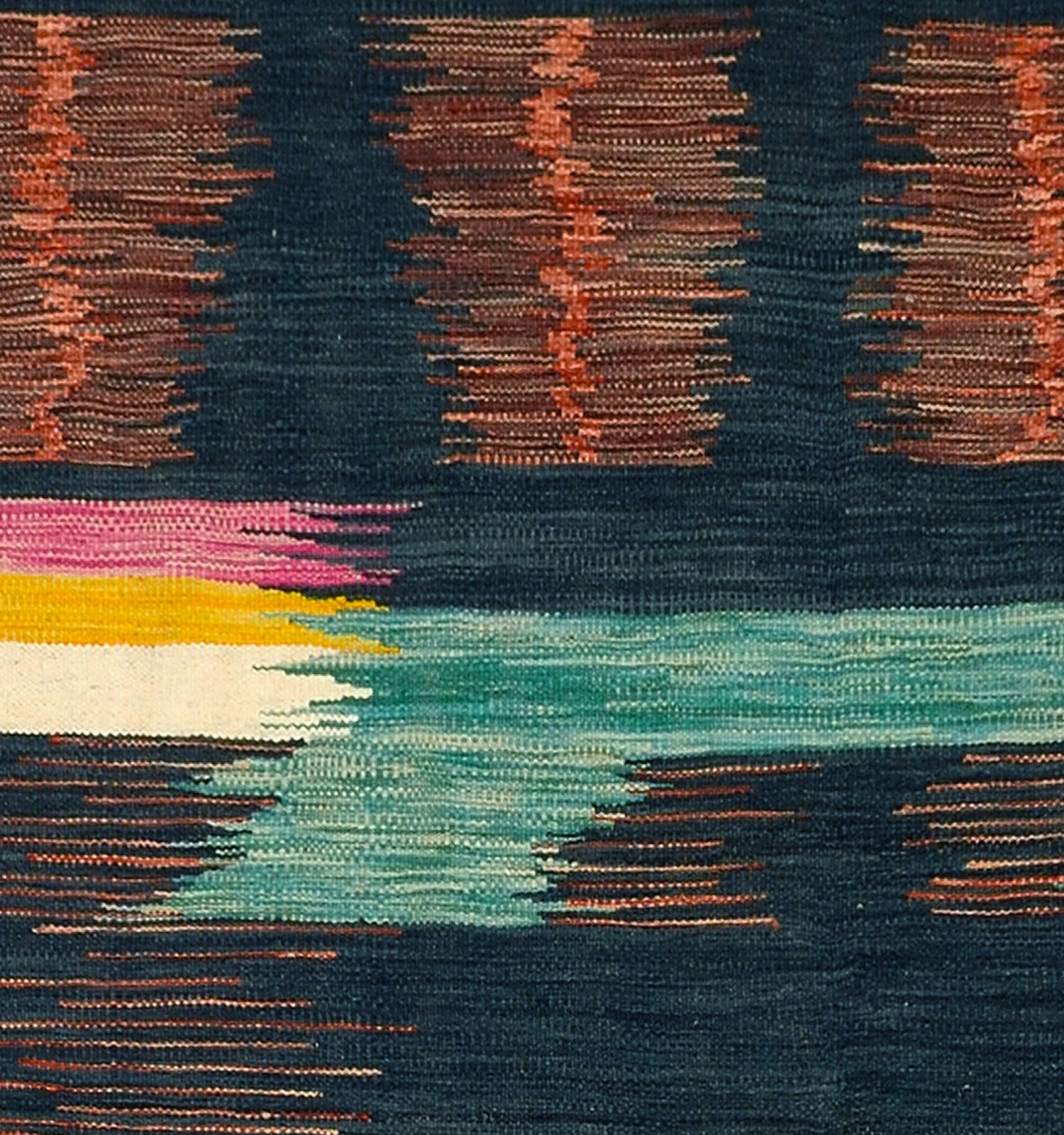 Détail du tissage en laine du kilim Art Deco tissé à la main (provenance Nord Ouest-Afghanistan)