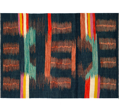 Vue horizontale du kilim Art Deco 200 x 147 cm – Tapis en laine de provenance Nord Ouest-Afghanistan