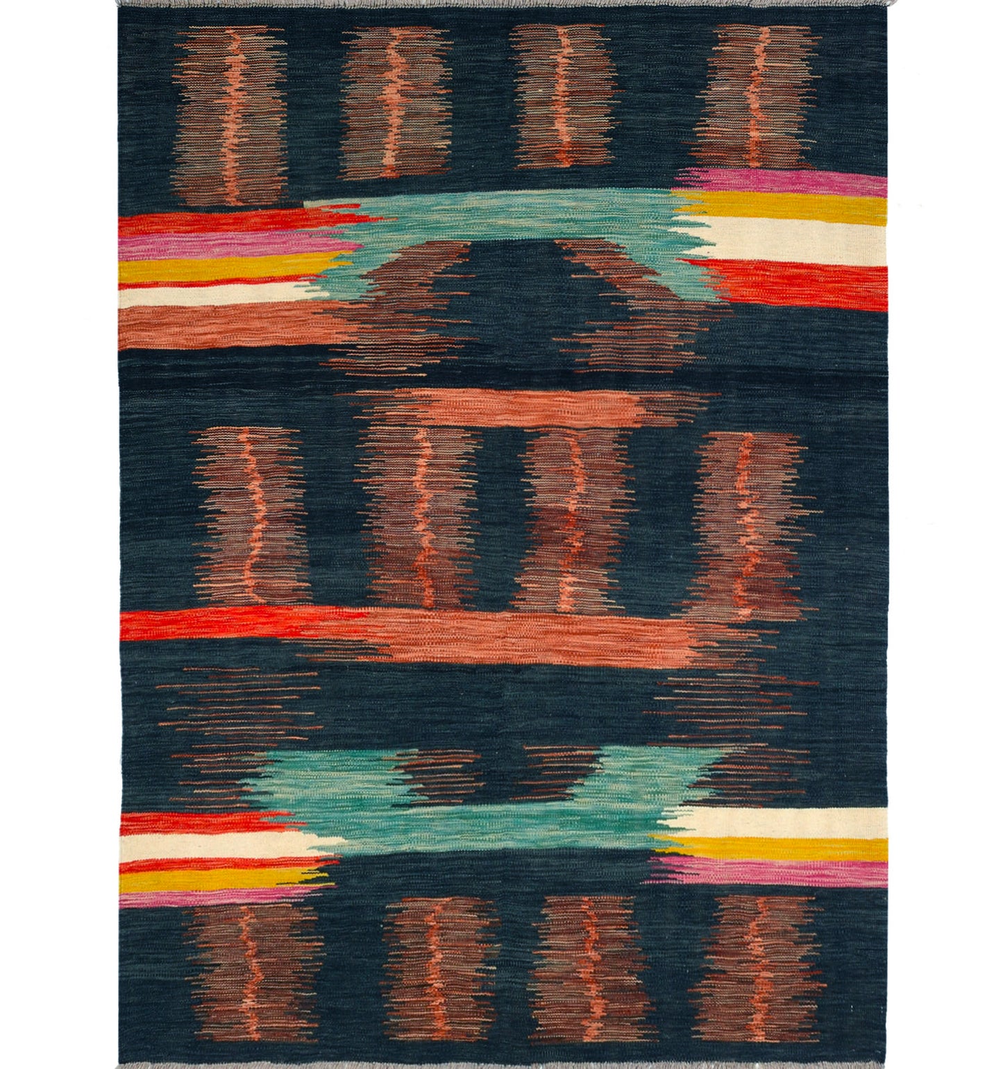 Kilim Art Deco 200 x 147 cm – Tapis en laine tissé main, provenance Nord Ouest-Afghanistan