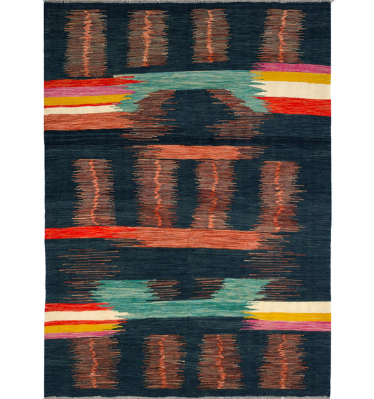 Kilim Art Deco 200 x 147 cm – Tapis en laine tissé main, provenance Nord Ouest-Afghanistan