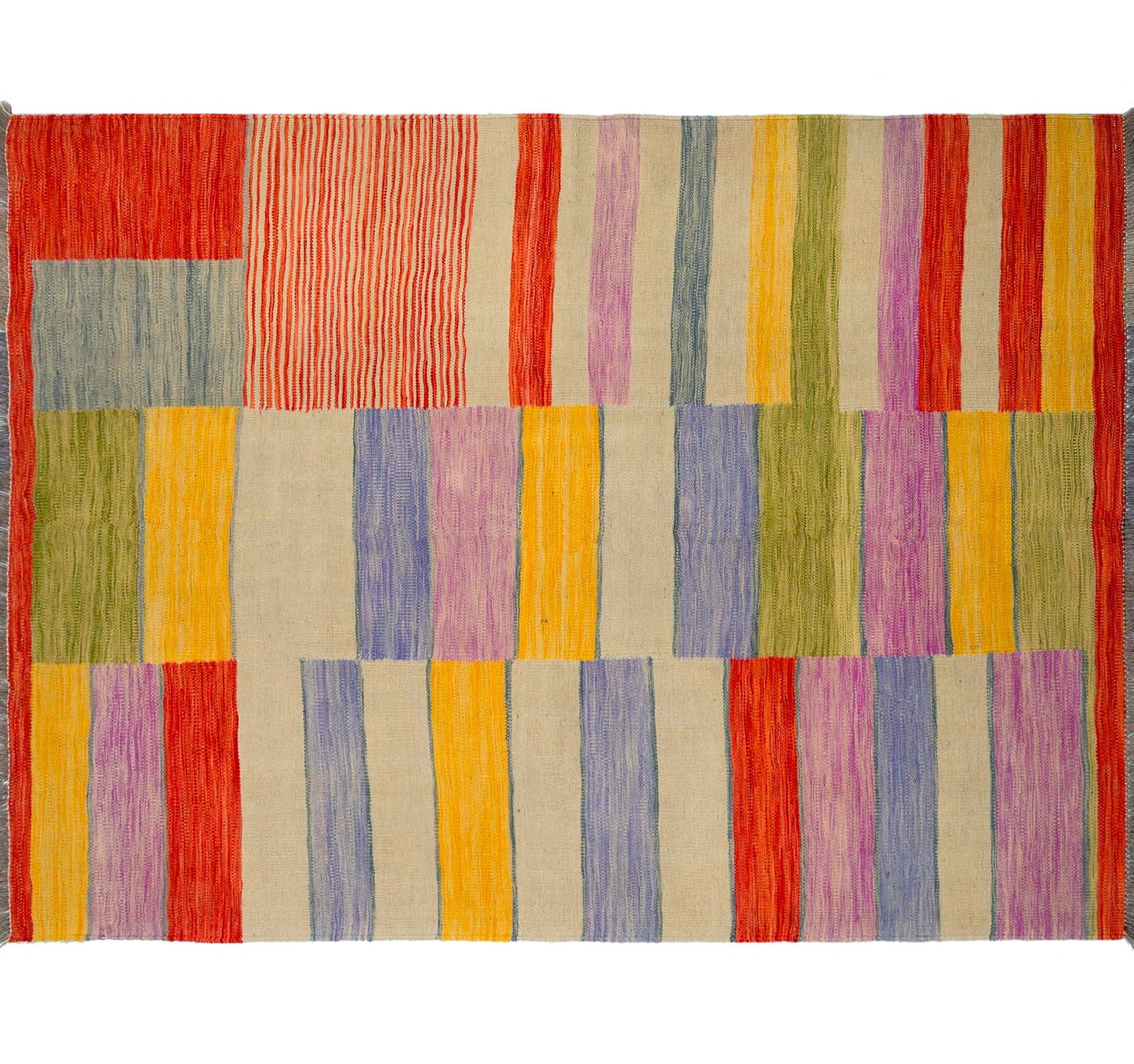 Vue horizontale du kilim Art Deco 203 x 154 cm – Tapis en laine de provenance Nord Ouest-Afghanistan