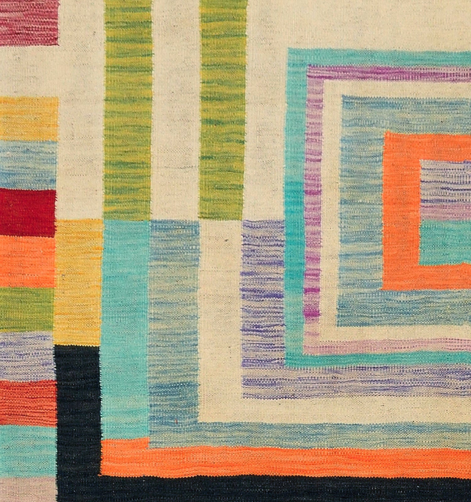 Détail du tissage en laine du kilim Art Deco tissé à la main (provenance Nord Ouest-Afghanistan)