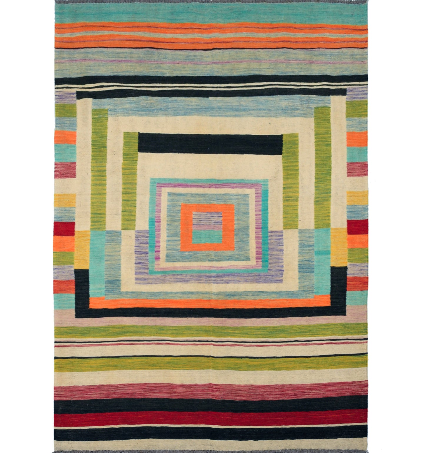 Kilim Art Deco 255 x 176 cm – Tapis en laine tissé main, provenance Nord Ouest-Afghanistan