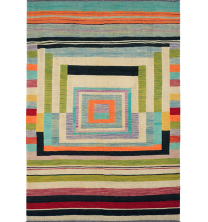 Kilim Art Deco 255 x 176 cm – Tapis en laine tissé main, provenance Nord Ouest-Afghanistan