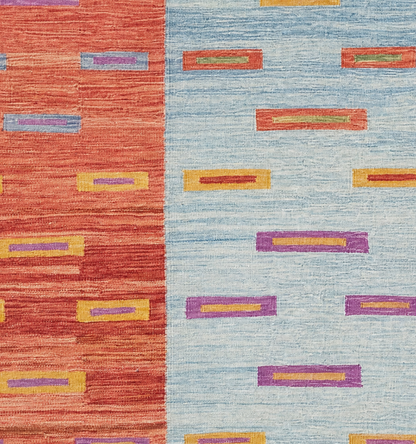 Détail du tissage en laine du kilim Art Déco tissé à la main (provenance Art Déco)