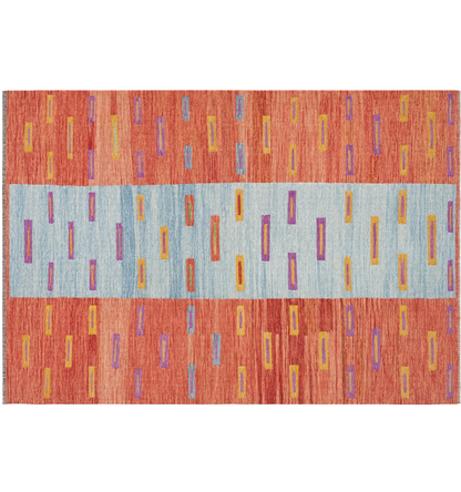 Vue horizontale du kilim Art Déco 294 x 197 cm – Tapis turc en laine de provenance Art Déco