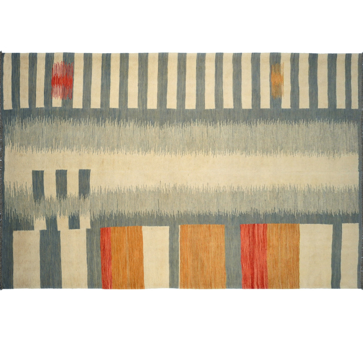 Vue horizontale du kilim Art Deco 297 x 198 cm – Tapis en laine de provenance Nord Ouest-Afghanistan