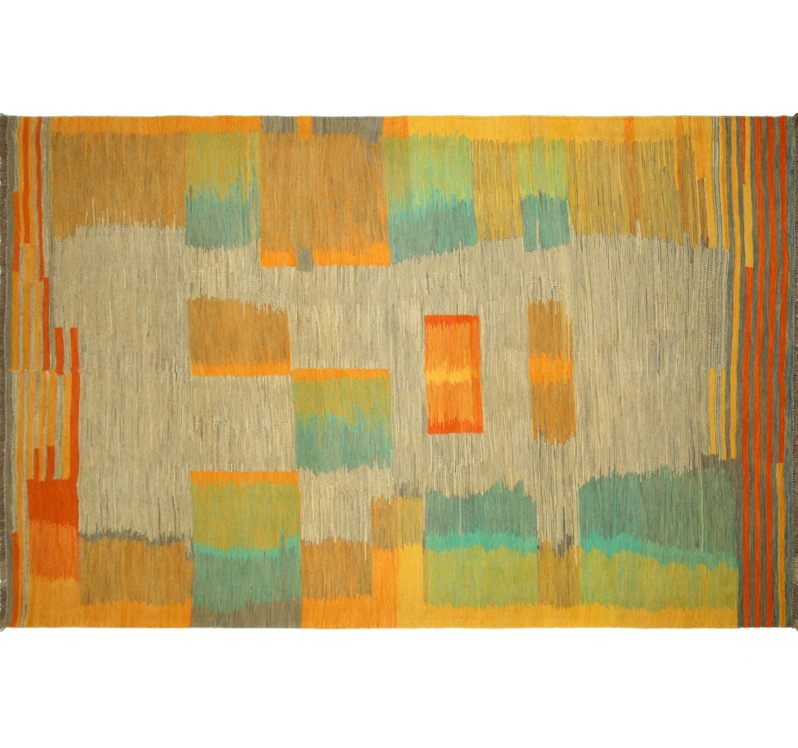 Vue horizontale du kilim Art Deco 298 x 194 cm – Tapis en laine de provenance Nord Ouest-Afghanistan