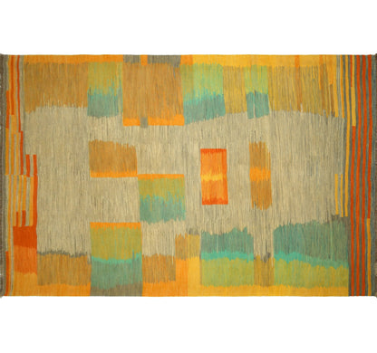 Vue horizontale du kilim Art Deco 298 x 194 cm – Tapis en laine de provenance Nord Ouest-Afghanistan