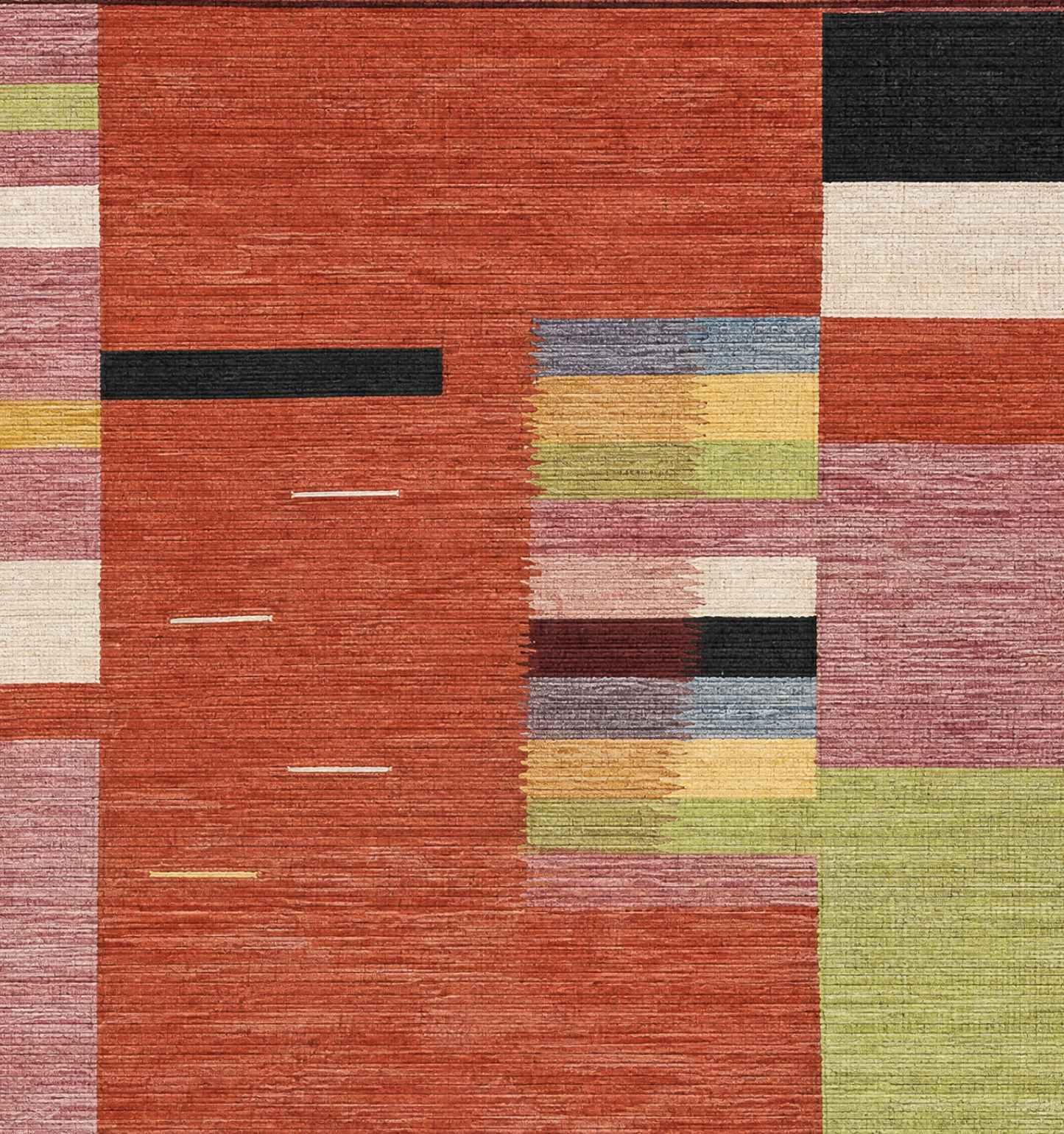 Détail du tissage en laine du kilim Art Déco tissé à la main (provenance Art Déco)