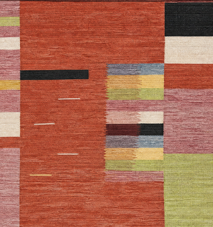 Détail du tissage en laine du kilim Art Déco tissé à la main (provenance Art Déco)