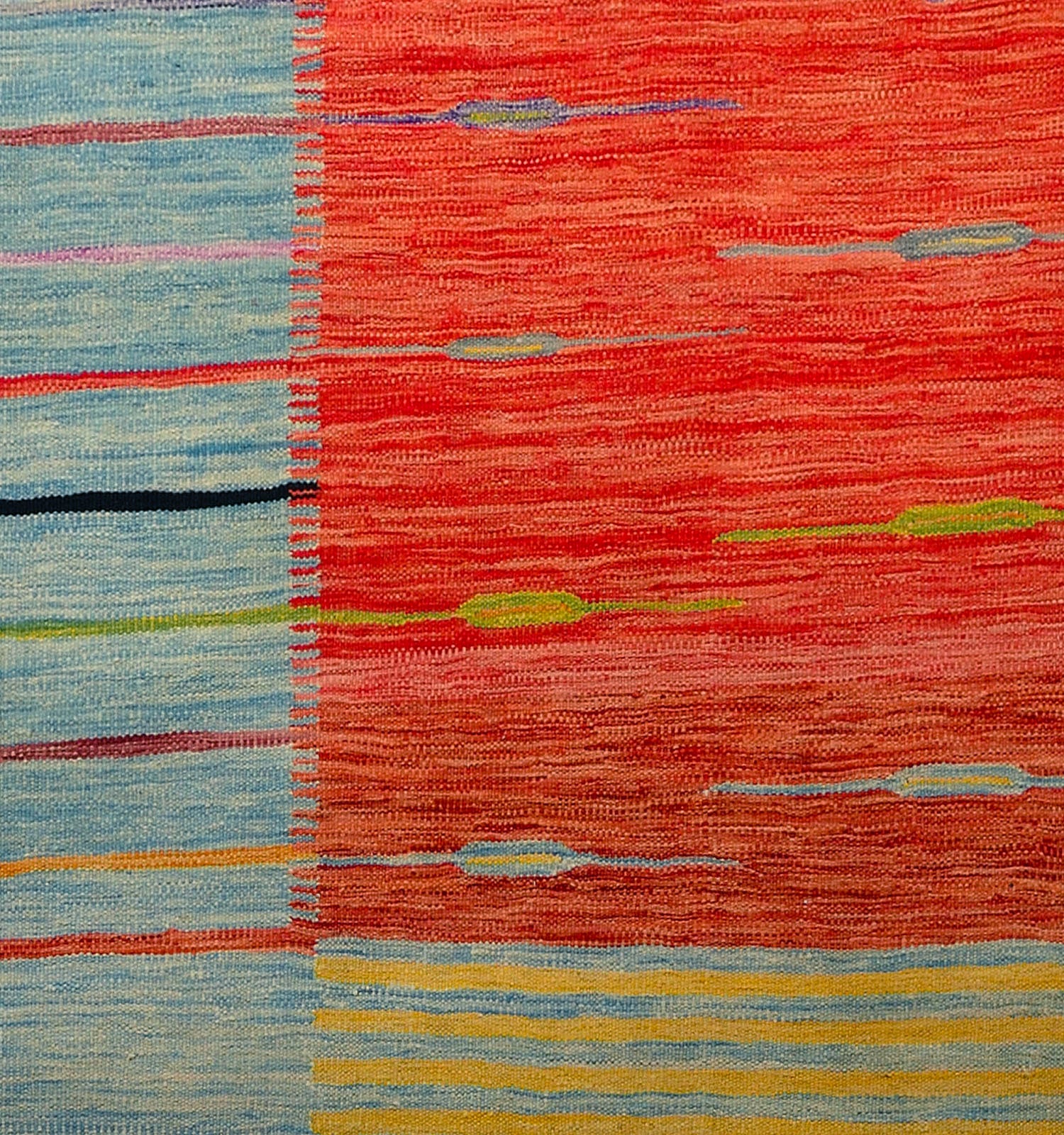 Détail du tissage en laine du kilim Art Deco tissé à la main (provenance Nord Ouest-Afghanistan)