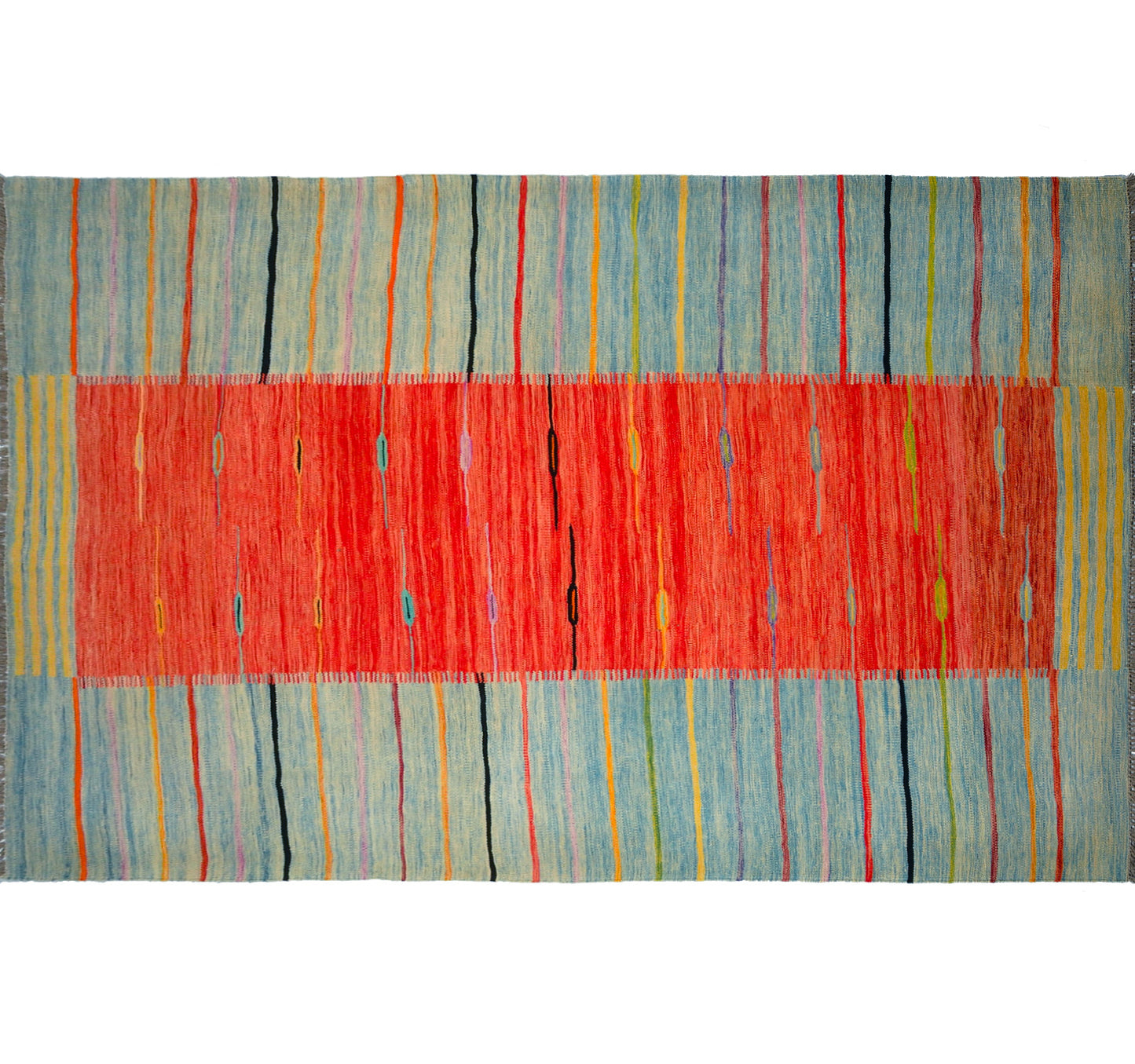 Vue horizontale du kilim Art Deco 302 x 202 cm – Tapis en laine de provenance Nord Ouest-Afghanistan