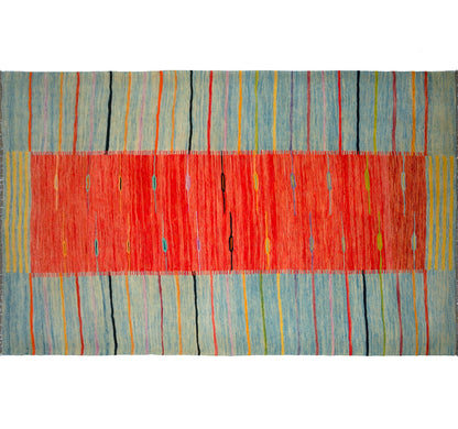 Vue horizontale du kilim Art Deco 302 x 202 cm – Tapis en laine de provenance Nord Ouest-Afghanistan