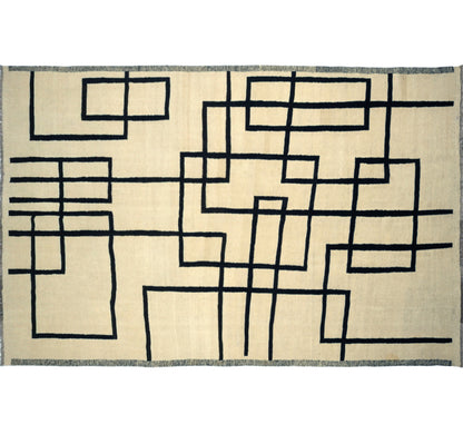 Vue horizontale du kilim Art Deco 303 x 193 cm – Tapis en laine de provenance Nord Ouest-Afghanistan