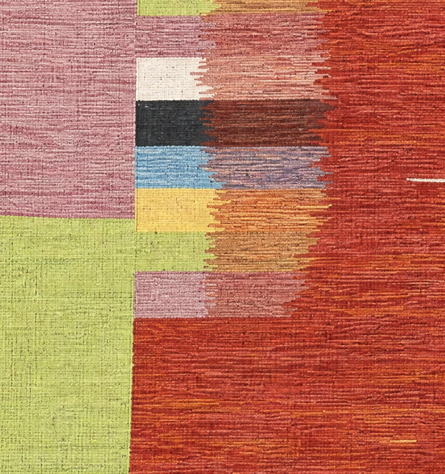 Détail du tissage en laine du kilim Art Déco tissé à la main (provenance Art Déco)