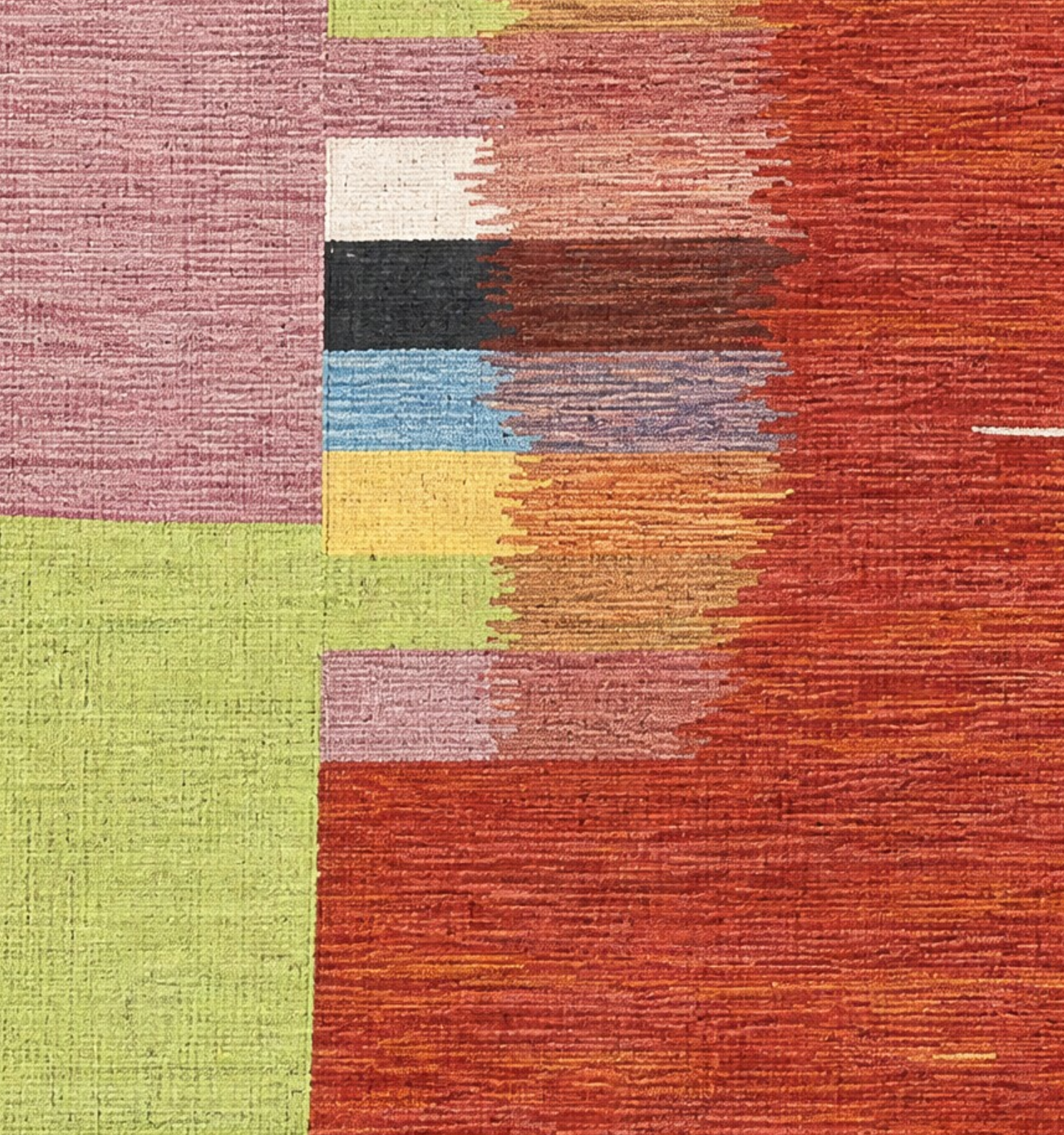 Détail du tissage en laine du kilim Art Déco tissé à la main (provenance Art Déco)