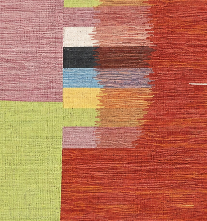 Détail du tissage en laine du kilim Art Déco tissé à la main (provenance Art Déco)
