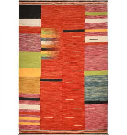 Vue horizontale du kilim Art Deco 308 x 201 cm – Tapis turc en laine de provenance Nord Ouest-Afghanistan