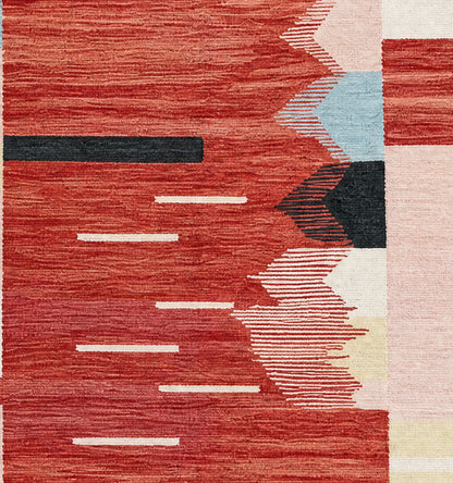 Détail du tissage en laine du kilim Art Déco tissé à la main (provenance Art Déco)