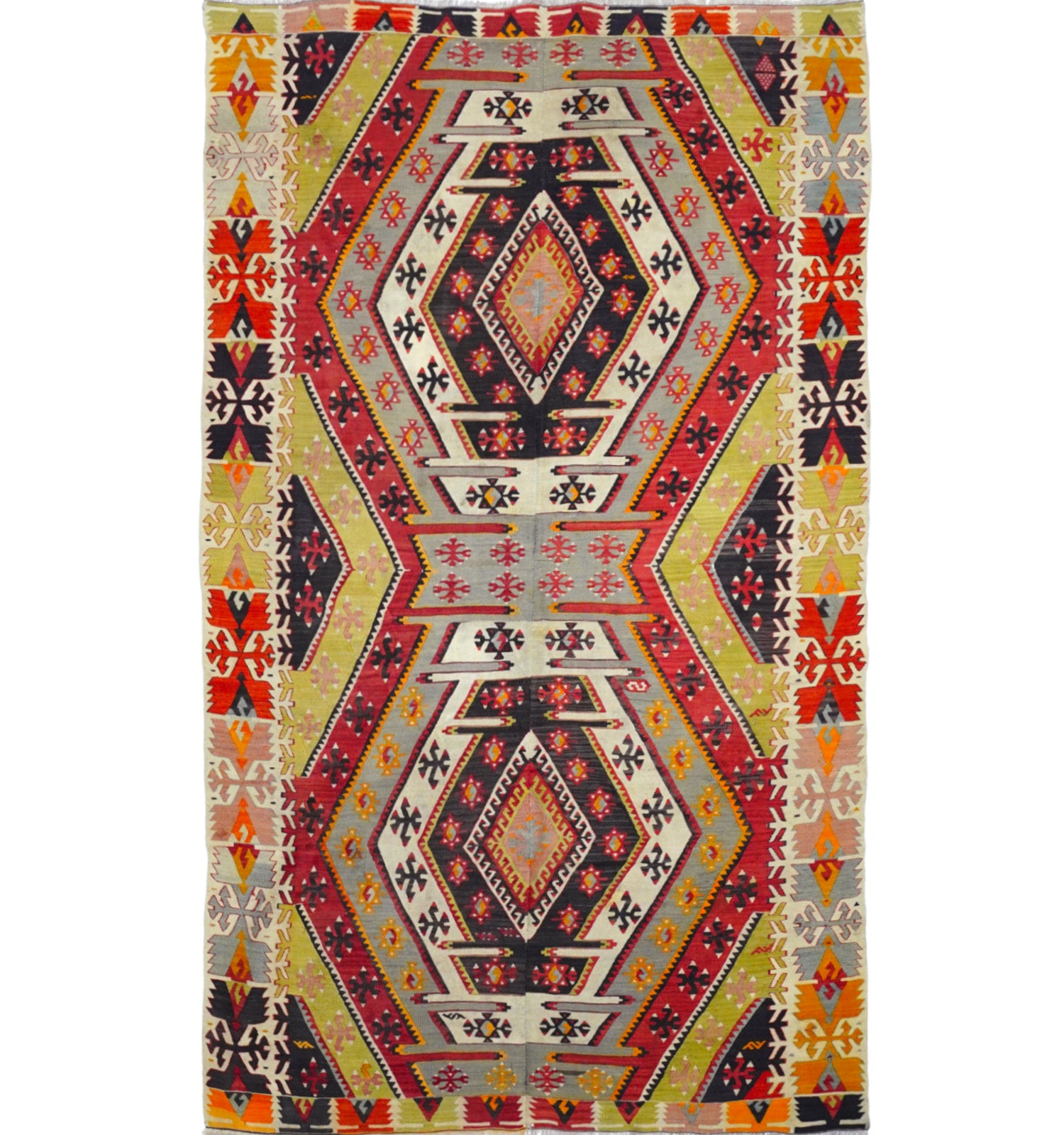 Vue horizontale du kilim Avsar 255 x 146 cm – Tapis turc en laine de provenance Avsar
