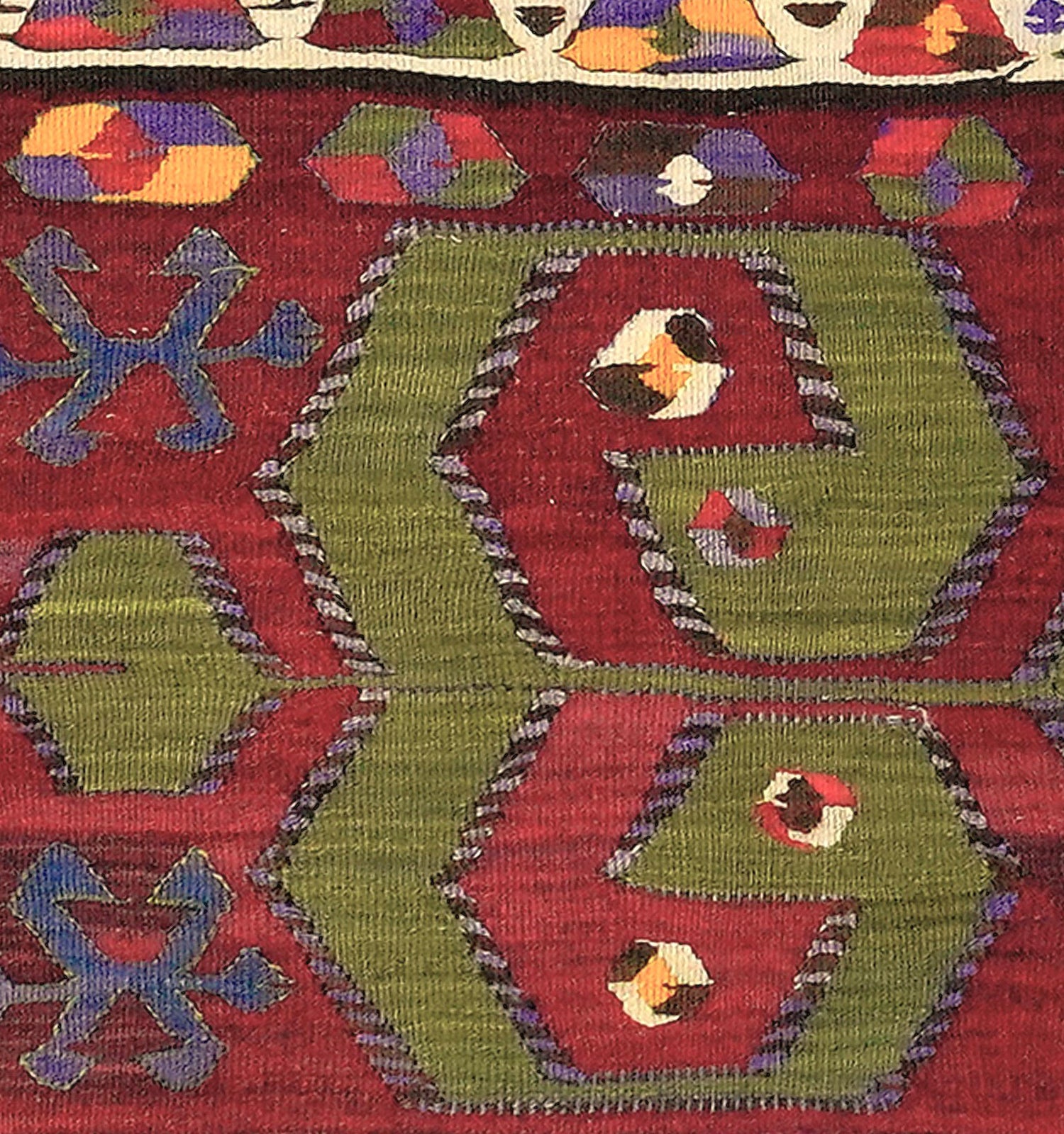 Détail du tissage – Tapis kilim ancien Aydin 208×163 cm, laine naturelle tissée main