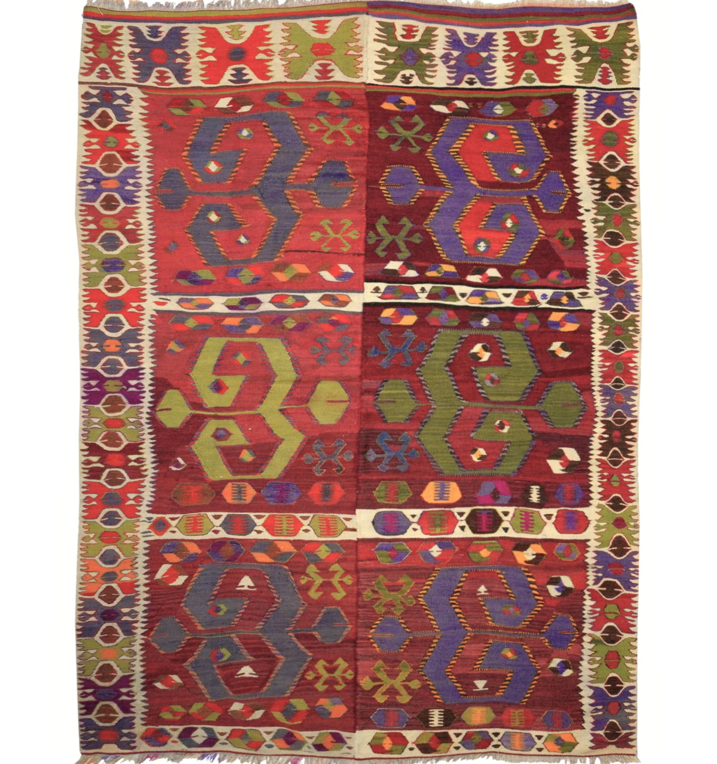 Kilim ancien Aydin 208×163 cm – Tapis kilim tissé main en laine naturelle, Anatolie de l'Ouest