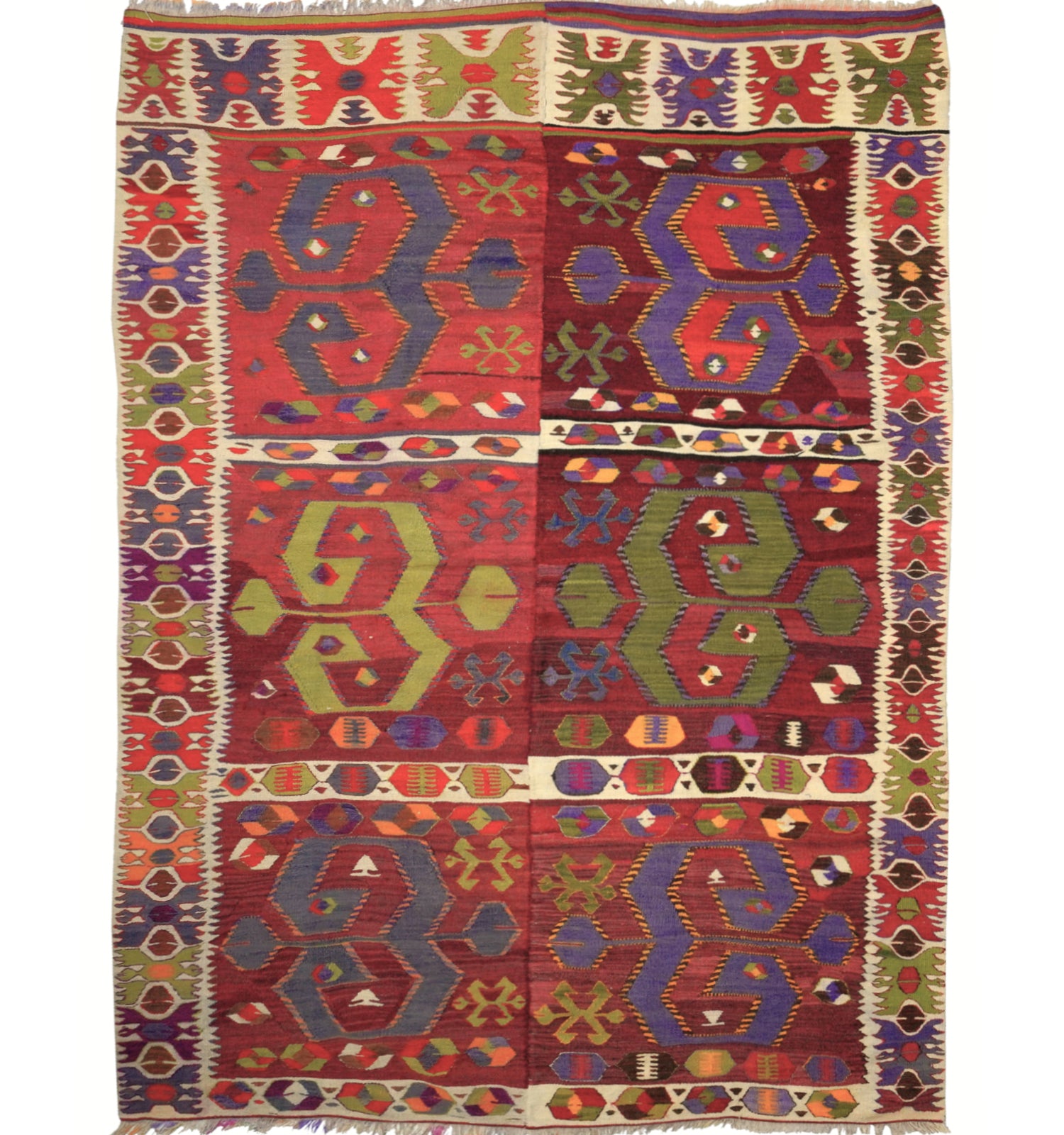 Kilim ancien Aydin 208×163 cm – Tapis kilim tissé main en laine naturelle, Anatolie de l'Ouest