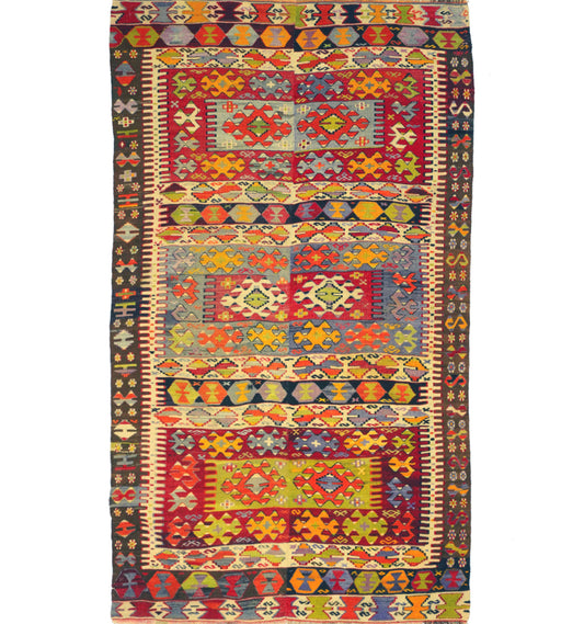 Vue horizontale du kilim Aydin 300 x 172 cm – Tapis turc en laine de provenance Aydin