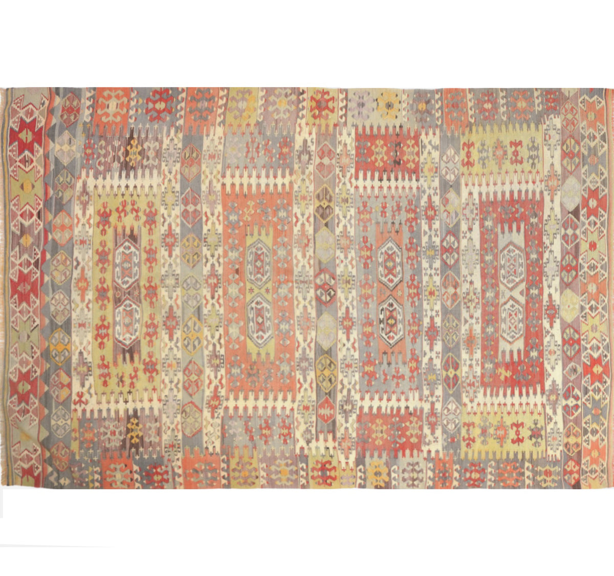 Vue horizontale du kilim Aydin 300 x 196 cm – Tapis turc en laine de provenance Aydin