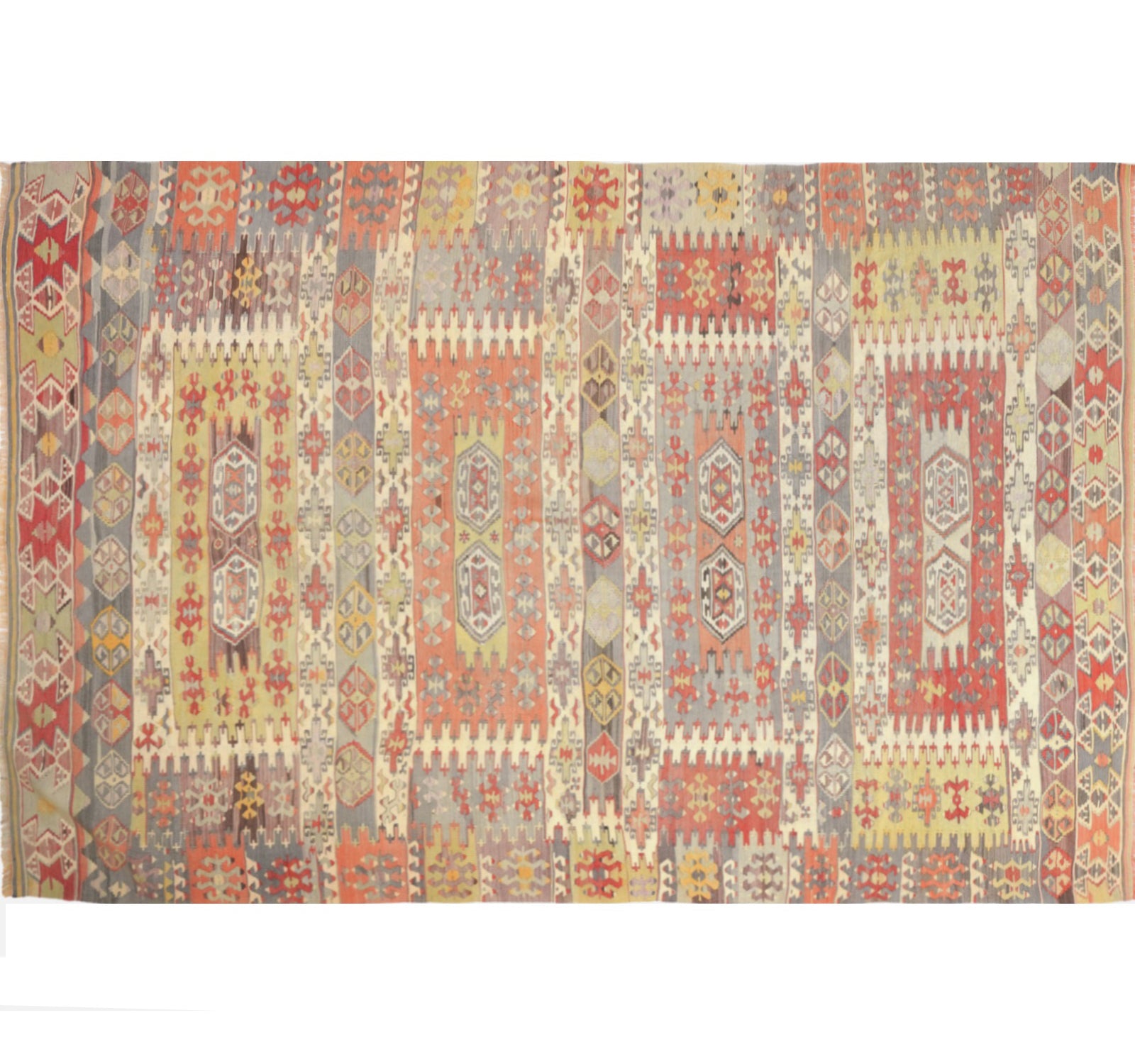Vue horizontale du kilim Aydin 300 x 196 cm – Tapis turc en laine de provenance Aydin