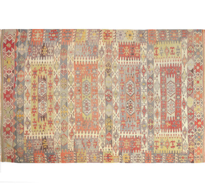 Vue horizontale du kilim Aydin 300 x 196 cm – Tapis turc en laine de provenance Aydin