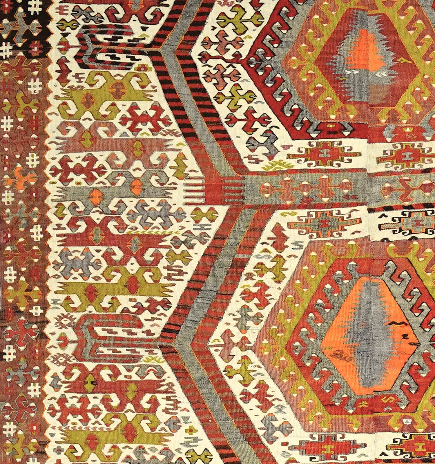Détail du tissage – Tapis kilim ancien Aydin 340×190 cm, laine naturelle tissée main