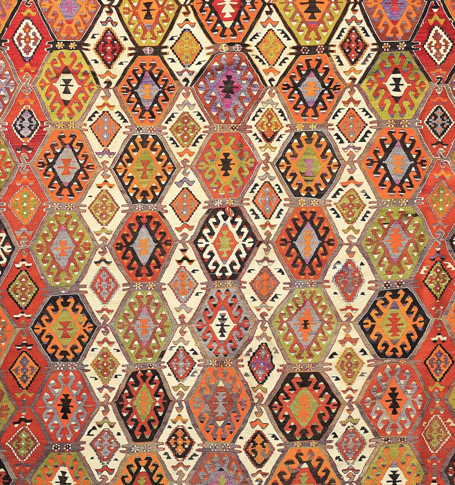 Détail du tissage – Tapis kilim ancien Aydin 365×220 cm, laine naturelle tissée main