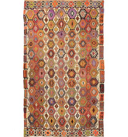 Kilim ancien Aydin 365×220 cm – Tapis kilim tissé main en laine naturelle, Anatolie de l'Ouest
