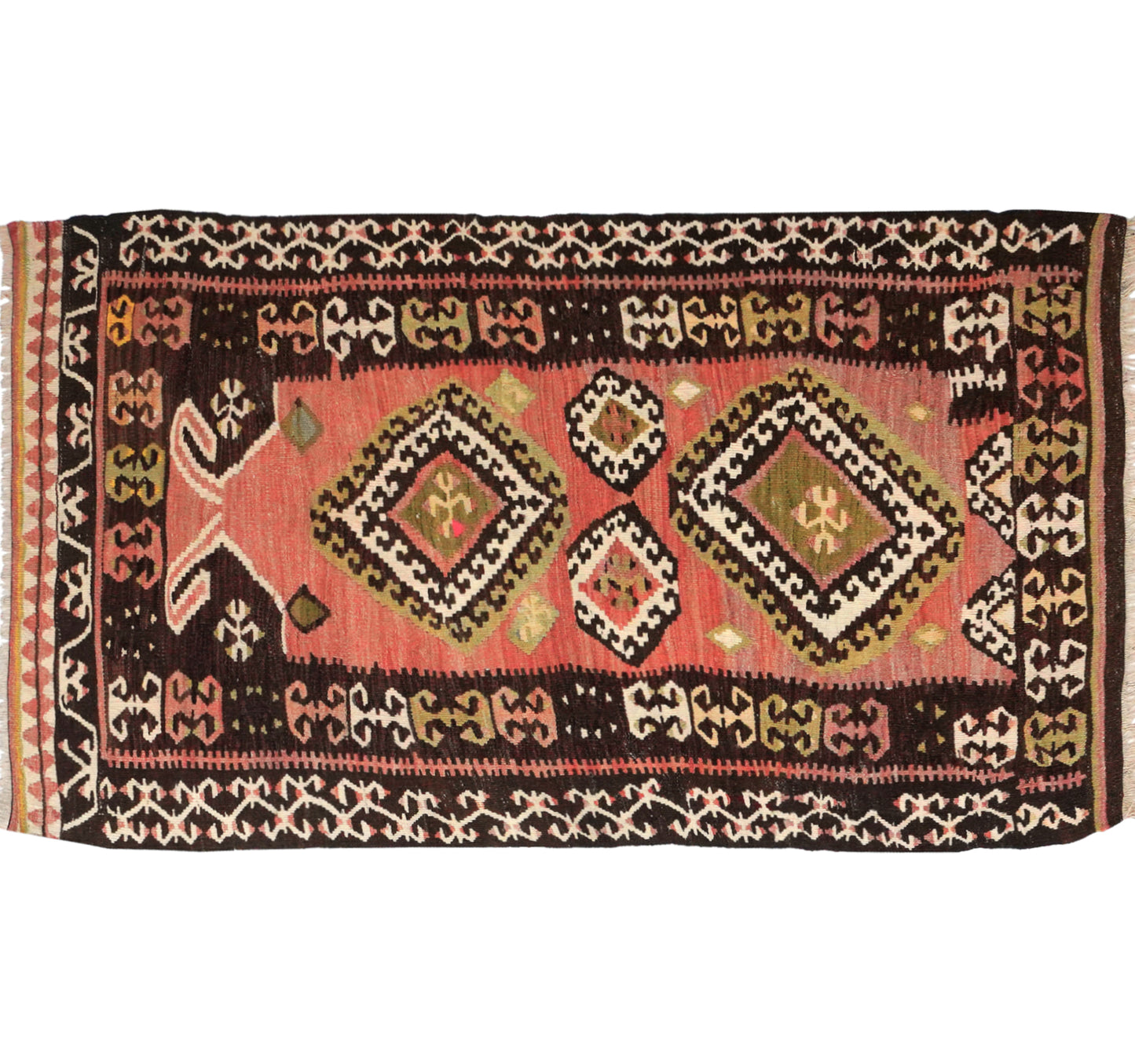 Tapis kilim ancien Bakirdag 160×97 cm, vue d'ensemble – Laine naturelle, environ 65 ans, Anatolie du centre
