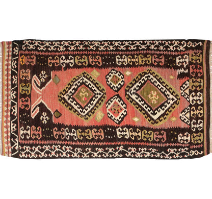 Tapis kilim ancien Bakirdag 160×97 cm, vue d'ensemble – Laine naturelle, environ 65 ans, Anatolie du centre