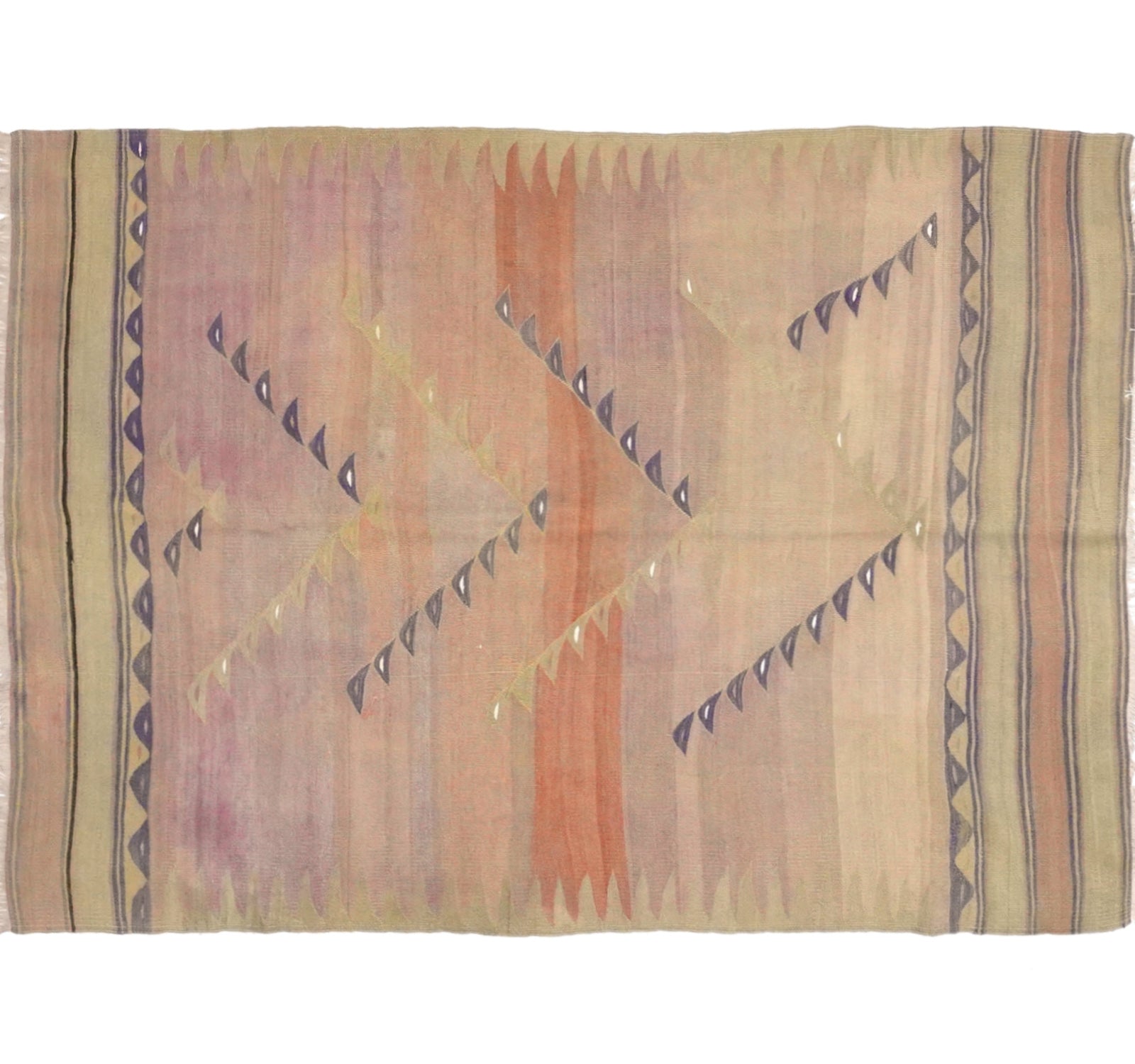 Vue horizontale du kilim Balikesir 210 x 144 cm – Tapis turc en laine de provenance Balikesir