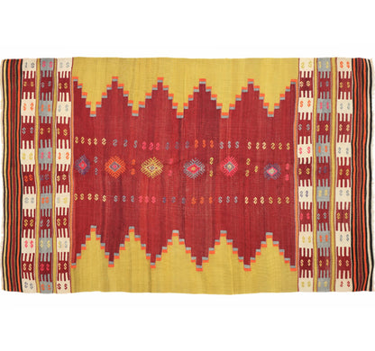 Vue horizontale du kilim Balikesir 228 x 145 cm – Tapis turc en laine de provenance Balikesir
