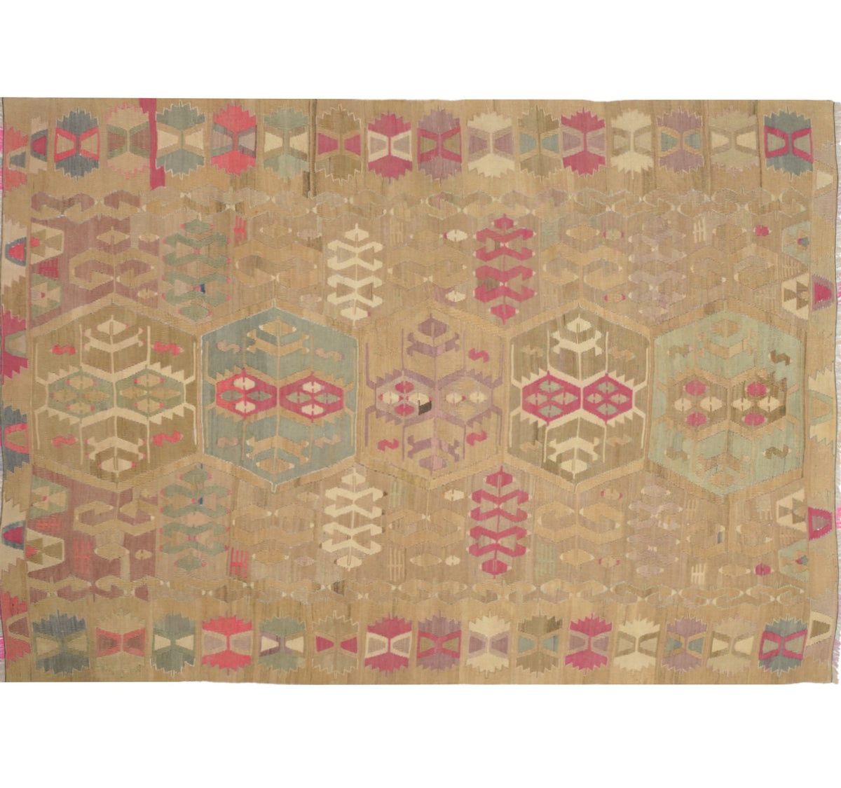 Vue horizontale du kilim Balikesir 250 x 175 cm – Tapis turc en laine de provenance Balikesir