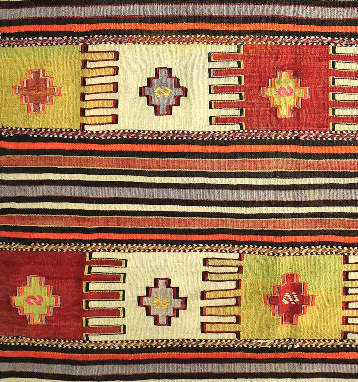 Détail du tissage – Tapis kilim ancien Balikesir 260×145 cm, laine naturelle tissée main