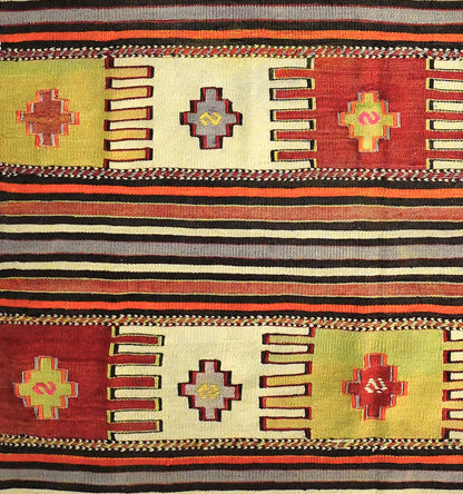 Détail du tissage – Tapis kilim ancien Balikesir 260×145 cm, laine naturelle tissée main