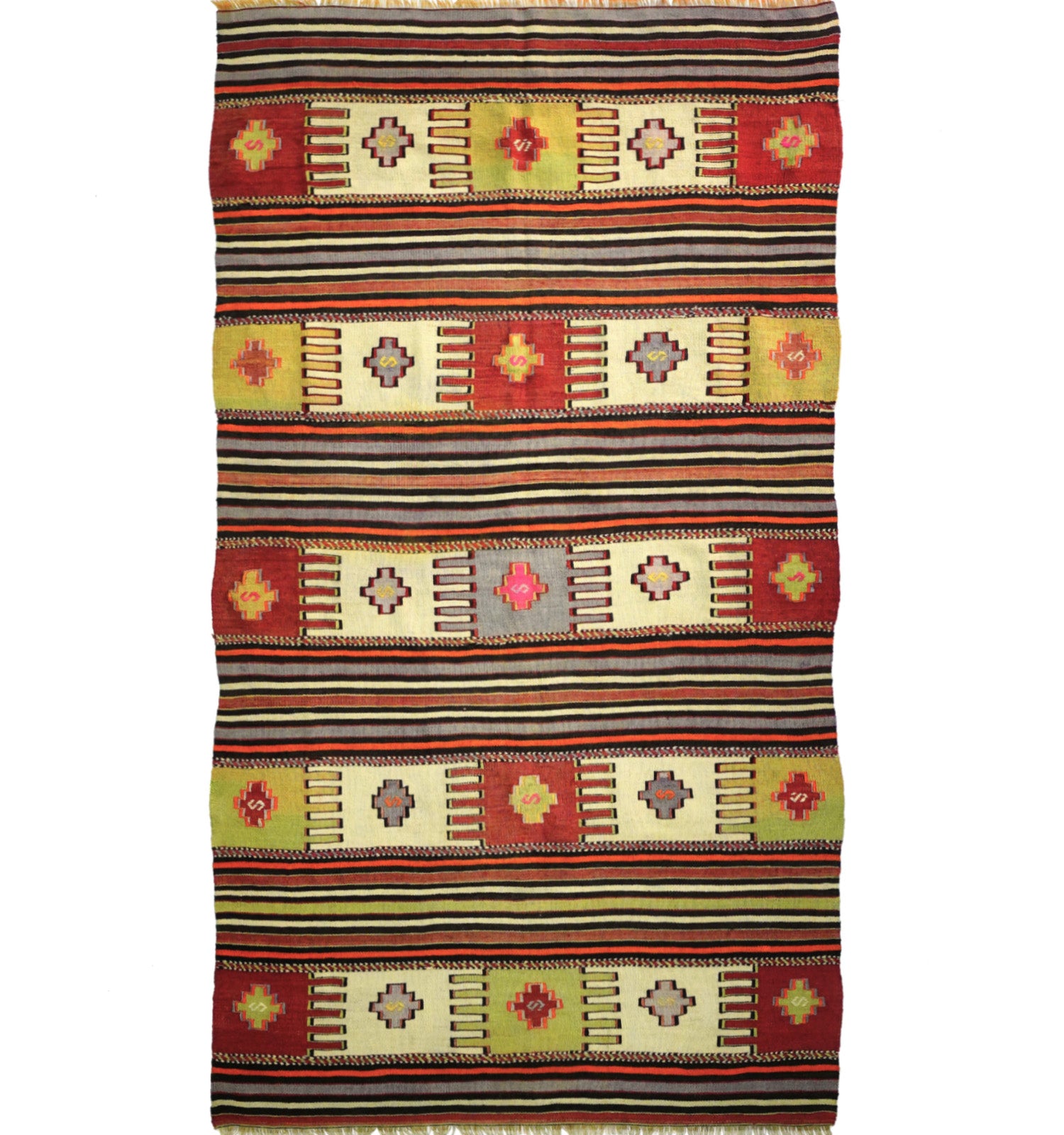 Kilim ancien Balikesir 260×145 cm – Tapis kilim tissé main en laine naturelle, Anatolie du Nord-Ouest