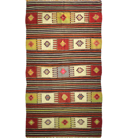 Kilim ancien Balikesir 260×145 cm – Tapis kilim tissé main en laine naturelle, Anatolie du Nord-Ouest
