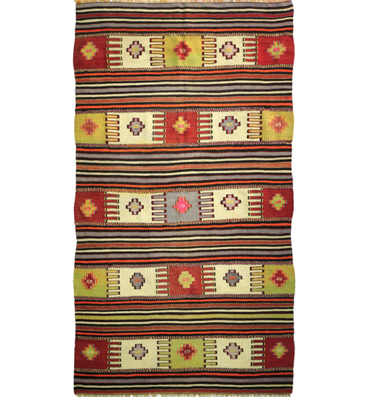 Kilim ancien Balikesir 260×145 cm – Tapis kilim tissé main en laine naturelle, Anatolie du Nord-Ouest