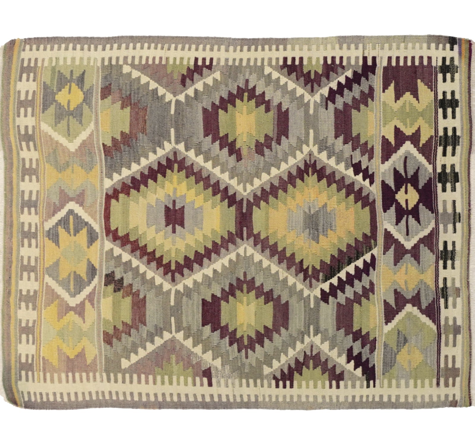 Tapis kilim ancien Barak 128×108 cm, vue d'ensemble – Laine naturelle, environ 55 ans, Anatolie du Sud-Est
