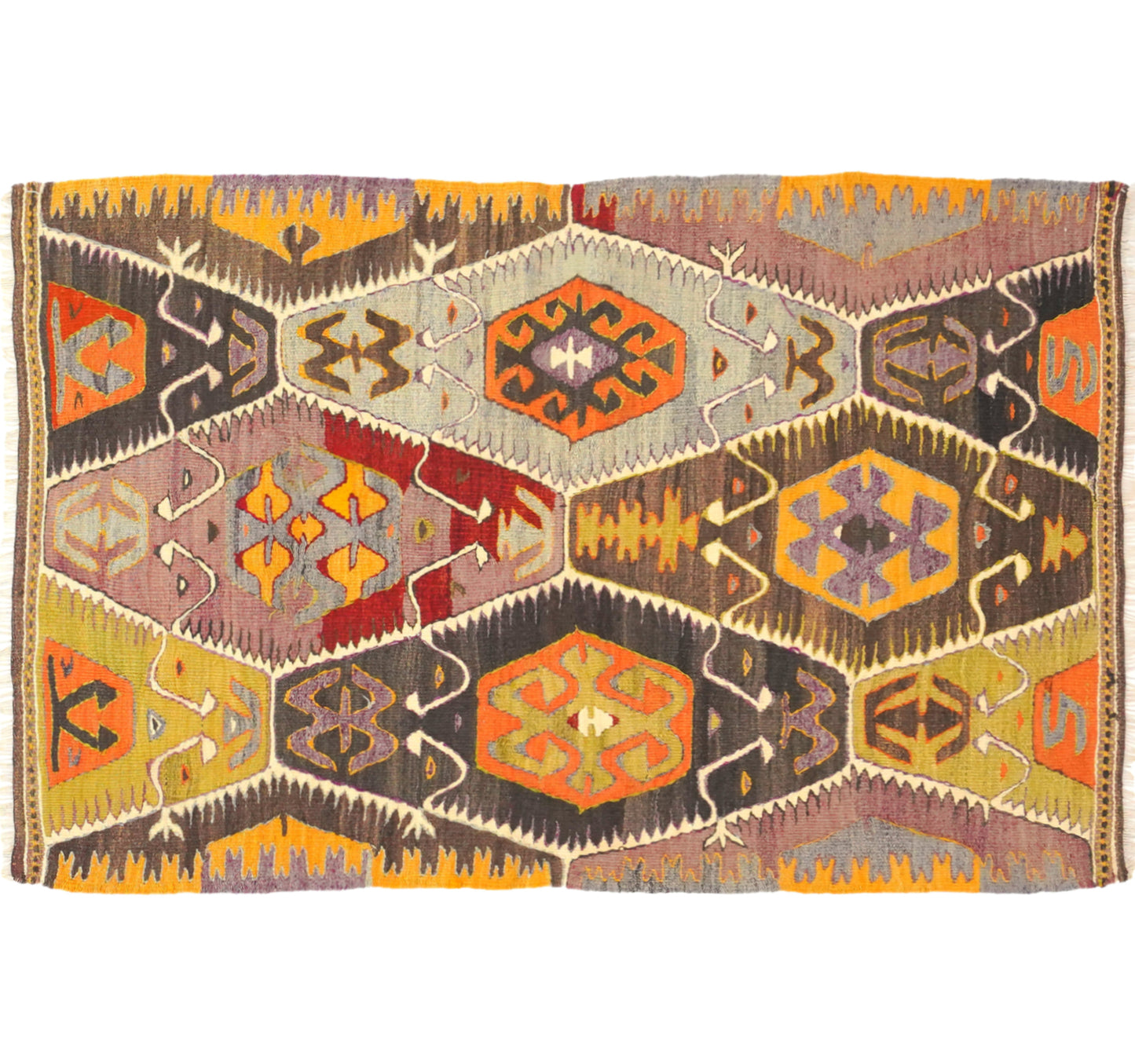 Vue horizontale du kilim Barak 150 x 100 cm – Tapis turc en laine de provenance Barak