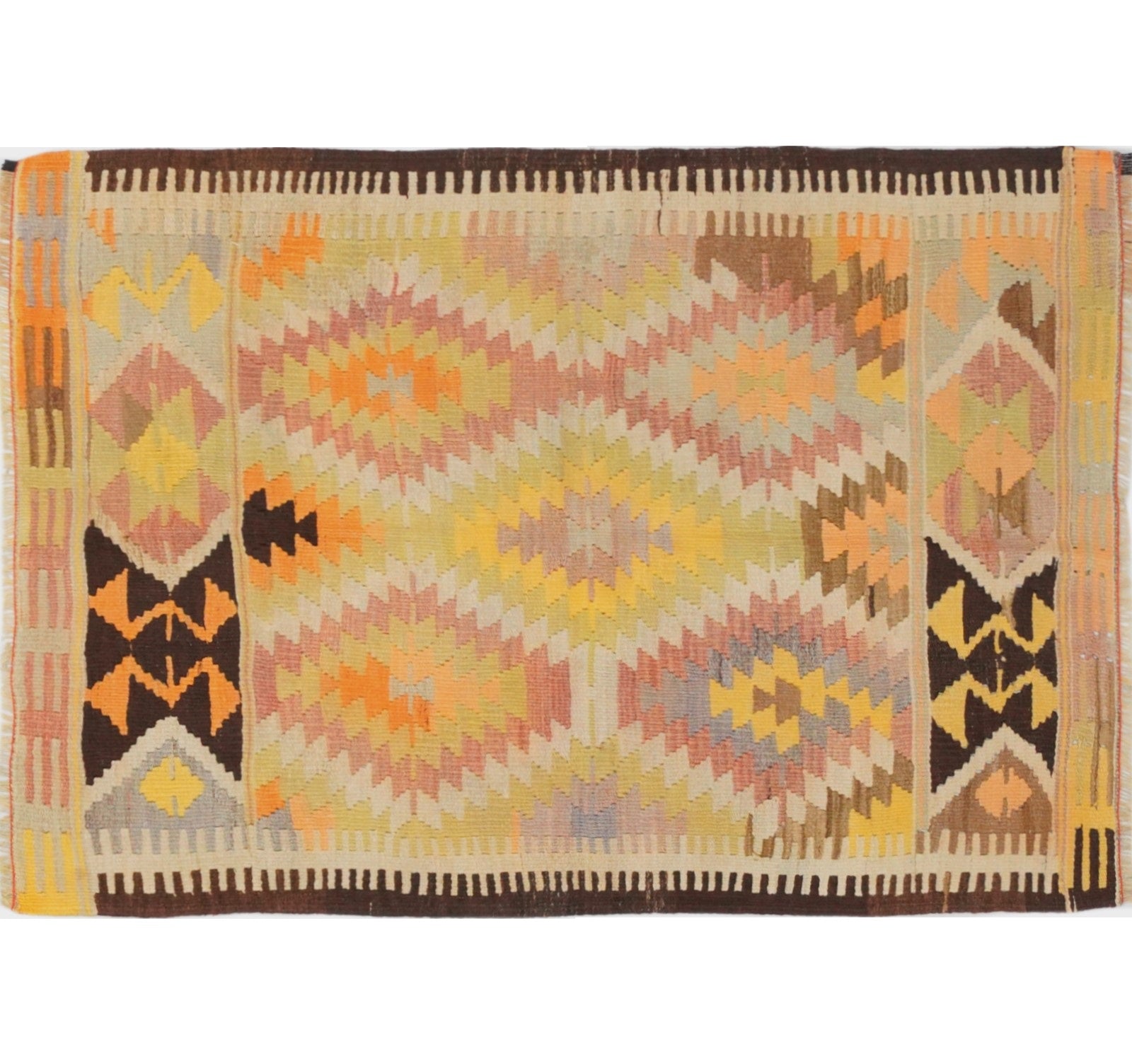 Vue horizontale du kilim Barak 156 x 107 cm – Tapis turc en laine de provenance Barak