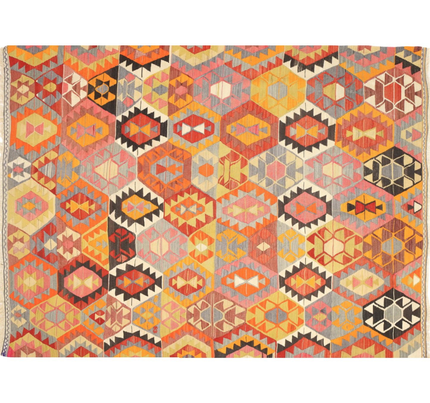 Vue horizontale du kilim Barak 228 x 174 cm – Tapis turc en laine de provenance Barak