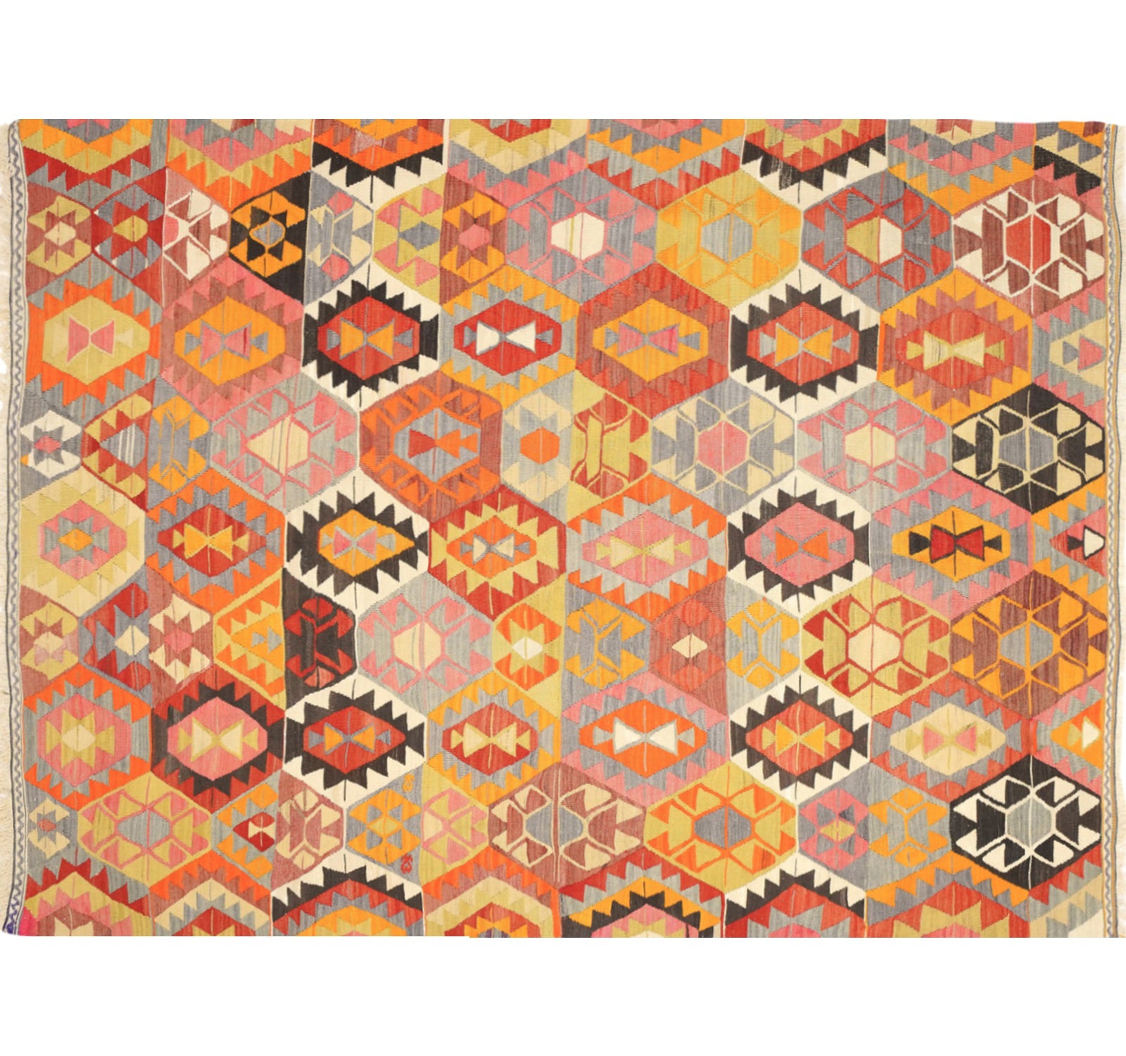 Vue horizontale du kilim Barak 228 x 174 cm – Tapis turc en laine de provenance Barak